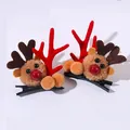 Paar süße Plüsch-Weihnachtsrentier-Haarspangen mit rotem Geweih und weichen Bommeln - Niedlicher Hirsch (T2-1) / Ein Paar / Rot