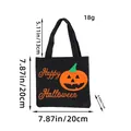 Black Halloween pumpkin candy tote bag with dimensions shown, 20x20cm portable gift pouch. - One Size / Black