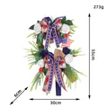 American Independence Day wreath with 55x30cm size featuring blue white roses stars - J2-30 Independence Day Double Bow Wreath