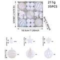 35pcs white flocked Christmas ball ornament set with dimensions for holiday tree decor - 35-Piece Set / White