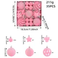 35-piece pink flocked Christmas ball ornament set including star and bow shapes - 35-Piece Set / Pink