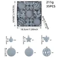 Set of 35 flocked grey blue Christmas ornaments with star and bow shapes for DIY - 35-Piece Set / Gray