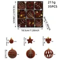 35pcs flocked Christmas ball ornament set in brown with assorted shapes and sizes - 35-Piece Set / Brown