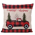 Christmas red and black buffalo plaid cushion cover with red truck and pine tree - Christmas Truck Style (N2-9汽车枕套)