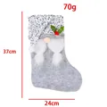 Grey felt Christmas gnome stocking with silver sequin hat, 37x24cm decorative gift bag - Grey Braid Style