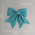 Sparkling teal glitter Christmas bow ornament, large 20x17cm size for DIY tree decor - Cyan Style (Y3-12)