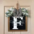 Personalized wooden door hanger featuring letter F with striped bow floral decor. - 30*30cm / Letter F