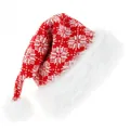 Gorro de Papá Noel de punto rojo con copos de nieve blancos y ribete de piel sintética - Copo de Nieve Rojo