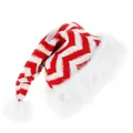 Gorro de Papá Noel de punto en zigzag rojo y blanco con ribete de pelo sintético y pompón suave. - Rayas rojas