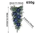Large 35 inch artificial Christmas swag with blue velvet flowers and silver pinecones - Dark Blue Christmas Flower Hanging Tree (J1-35)