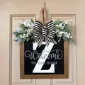 Gancio per porta in legno personalizzato con lettera Z e scritta di benvenuto in casa - 30*30cm / Lettera Z