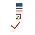 Funny cartoon cow jacquard crew socks in cream color with cute milk print design - One Size (37-46) / Milk Style (KJ-050-1) / Off White