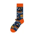 Funny navy blue crew socks featuring a cute cartoon cat pirate and treasure chest design - One Size (37-46) / Pirate Cat Style (KJ-049) / Navy Blue