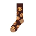 Funny crew socks featuring a cartoon chocolate chip cookie pattern on dark brown background - One Size (37-46) / Cookie Style (KJ-050-2)