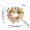 Romantic heart-shaped pink rose and hydrangea wreath for wedding decor, 40cm diameter - 40x40x7cm