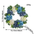 Blue and white artificial hydrangea wreath with eucalyptus leaves, 40cm diameter - Blue and White Hydrangea Wreath (U3-16) / 40cmx40cmx8cm