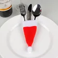 Porte-couverts mini bonnet de Noël pour décoration de table de fête de fin d'année - Mini Bonnet de Noël avec Pompon / Lot de 10
