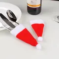 Mini-Weihnachtsmann-Hüte Besteckhalter und Weinflaschendekoration für den Weihnachtstisch - Mini Mütze Besteckset (6*12cm)
