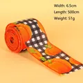 Pumpkin pattern orange and black plaid ribbon for Thanksgiving holiday gift decoration - Black White Plaid Pumpkin Green Leaf Style / 5 Meters