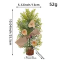 25cm high mini artificial Christmas tree with rustic wood base and fabric bow decoration - Wood Flower Style / 25.5cm Height