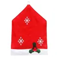 Red non-woven Christmas chair cover with white snowflake and holly berry detail - Regular Style (O1-16)