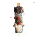 Christmas wine bottle cover gnome with fur hat and long beard, decorative sleeve 33x13cm - Green Stripes