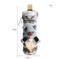Grey Christmas gnome wine bottle cover with long faux fur trim and dimensions - Grey Stripe
