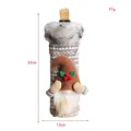 Gnome Christmas wine bottle cover with faux fur trim, decorative bottle sleeve 33x13cm - Khaki Stripe