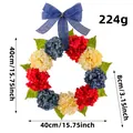 Patriotic Independence Day red white and blue hydrangea door wreath with blue burlap bow - Red Blue White Hydrangea Wreath / 40CM