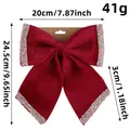 Red velvet Christmas decorative bow with glitter edges and detailed size measurements - Dark Red Style (Q3-49)