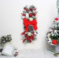 Feestelijke kerstslinger verticaal met rode strik bessen en berijpte dennennaalden - Rood met Dennenappels