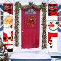 Festive Christmas porch banners with Santa and Snowman on red buffalo plaid design - X2-11 Santa and Snowman