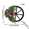 Couronne de Noël roue de chariot avec nœud écossais rouge et pives, 42x39x6cm - Couronne Roue Pomme de Pin Cuillère (H2-12)