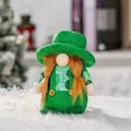 Cute St. Patrick's Day gnome plush doll with green hat, ginger braids and shamrock pattern - Shamrock Top Hat Female Style (Braids)