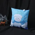 Decorative blue Christmas throw pillow case featuring a 3D plush snowman applique design - Snowman Style (Without Pillow Core)