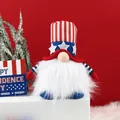 Gnomo di peluche patriottico per il 4 luglio con cappello a cilindro a stelle e strisce - Cappello Rosso (C3-4)