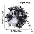 Couronne en résille mariés squelettes Halloween, déco suspendue maison hantée 40cm. - Couronne Mariée et Marié Squelette (M1-20) / Emballage Individuel (40x40x14cm)