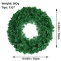 Corona de Navidad artificial de PVC verde de 50 cm con 130 puntas y peso de 600 g - EE1-18 (Guirnalda 50cm 130 Puntas)