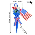 Patriotic Independence Day umbrella wall hanging with US flag and tulips decoration - Independence Day Tulip Umbrella Hanging Decor (H1-24)