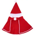 Conjunto de disfraz navideño de lana roja para mascotas con gorro y capa ondulada - Juego de Gorro y Capa de Navidad para Mascotas / Rojo