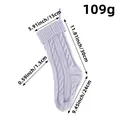 Lavender cable-knit Christmas stocking with detailed size measurements and weight info - Twisted Texture / Gray