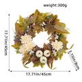 Corona de otoño con hojas de arce y calabazas blancas, 45 cm de diámetro decoro - Guirnalda de Ramitas de Calabaza Blanca y Hoja de Arce (K2-22)