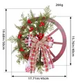 Couronne de Noël rustique en roue de bois avec branches de pin baies et noeud écossais - Couronne de Pomme de Pin Roue Rouge Vintage (H3-29) / Diamètre 40cm (Avec Pommes de Pin Synthétiques)