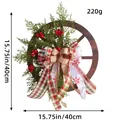Couronne de roue de Noël en bois avec aiguilles de pin et noeud de baies - Couronne de Pomme de Pin Roue Rouge Vintage (H3-31) / Diamètre 40cm (Sans Pommes de Pin)