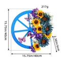 Rustikaler Weihnachts-Holzkranz dekoriert mit Sonnenblumen und Schmetterlingen, 40 cm - Blauer Sonnenblumen-Rad-Kranz (H2-13) / 40cm Durchmesser
