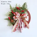Couronne de Noël avec roue en bois, pommes de pin, baies rouges et décoration de nœud - Base de 30cm (Sans Pomme de Pin) / Diamètre 30cm