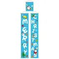 Sky blue festive Christmas door banner set featuring cute Santa and reindeer cartoon patterns - X2-18 Christmas Couplet Hanging Cloth Blue