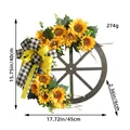 Sonnenblumen-Holzradkranz-Dekoration mit karierter Schleife, 45 cm Durchmesser - Sonnenblume Rad Kranz (K2-33) / 45x40cm