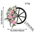 Frühlings-Wagenrad-Blumenkranz mit rosa Blüten und grünem Laub für die Gartendekoration - Rosa Blume Rad Kranz (S3-9) / 43x42cm