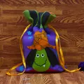 Halloween witch design felt gift candy bag with yellow drawstring for kids party - Purple Witch (AA1-18) / One Size / Purple